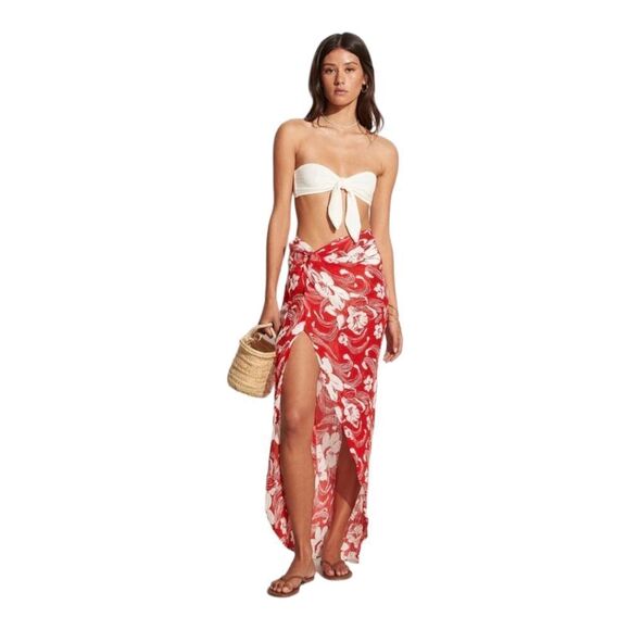 Lulu Linen Flax Camara Tropical Floral Print Maxi Faux Wrap Sarong Sz L NWT - Picture 6 of 15